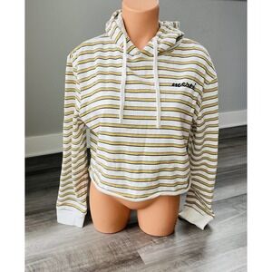 Cotton On Striped Cropped Hoodie Women’s Medium Yellow Gray White Pullover Sweat